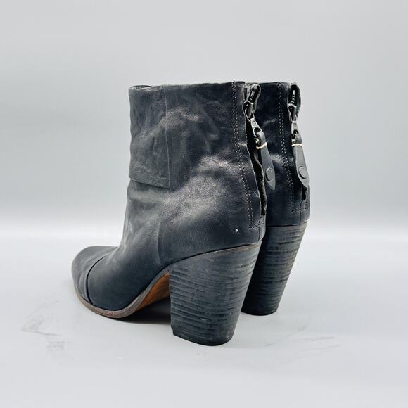 Rag & Bone Booties Womens 8.5 Black Leather Western Ankle Zip Newbury Block Heel - Picture 5 of 10
